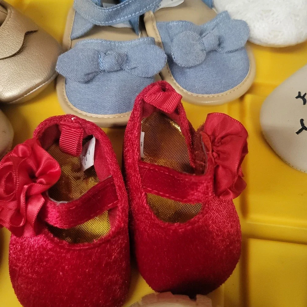 Baby Girl Shoe Lot 8 Pair Gold‎ Red Blue White Black Mary Jane Moccasin Bootie